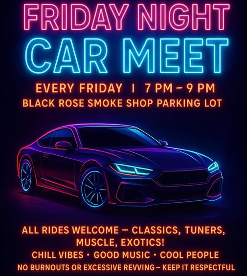 Friday Night Car Meet event at Black Rose Smoke Shop Parking Lot in Clarksville, TN on November 14, 2025