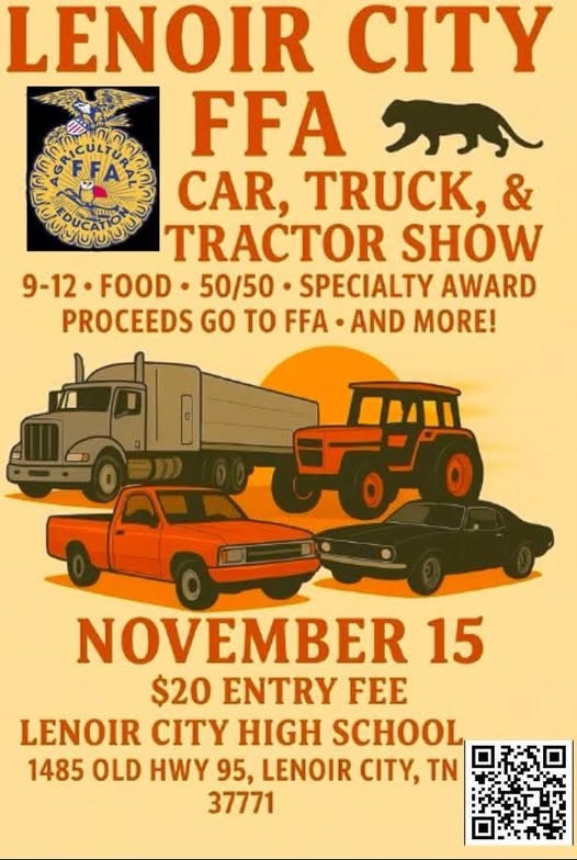 Lenoir City FFA Car, Truck, & Tractor Show event at Lenoir City High School in Lenoir City, TN on November 15, 2025