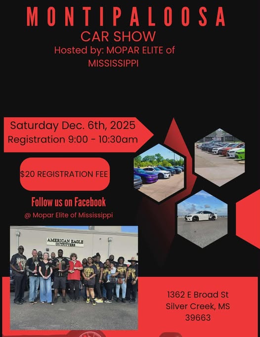 Montipalooza Car Show event at American Eagle Outfitters in Silver Creek, MS on December 6, 2025