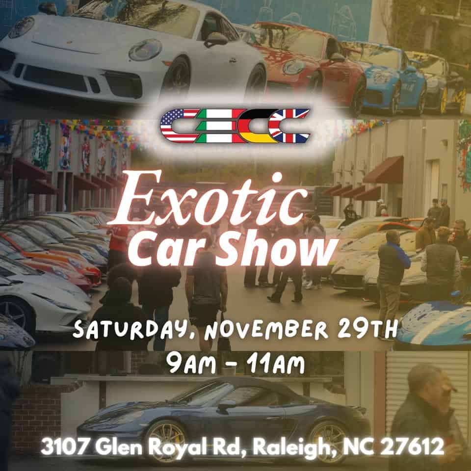 November CECC Car Show event at 3107 Glen Royal Rd in Raleigh, NC on November 29, 2025