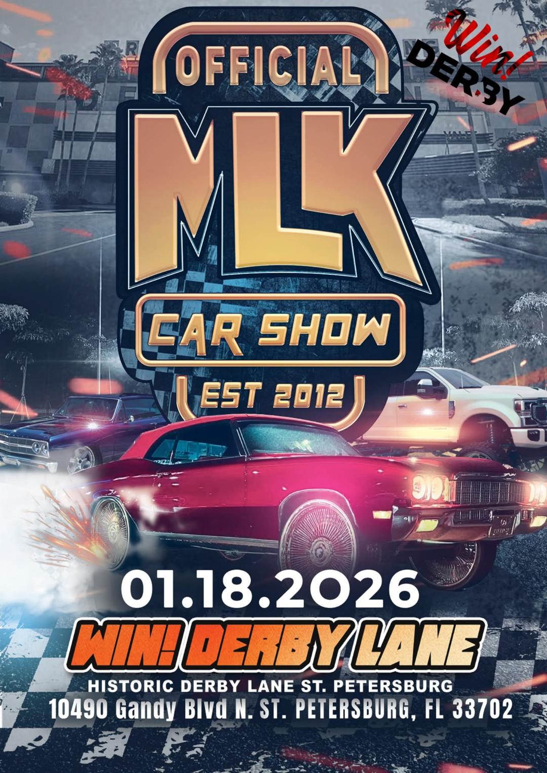 Official MLK Car Show event at Historic Derby Lane in St. Petersburg, FL on January 18, 2026