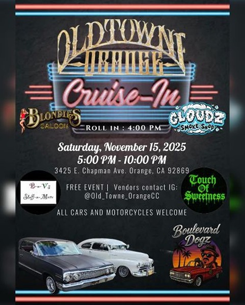 Old Towne Orange Cruise-In event at Blondies Saloon in Orange, CA on November 15, 2025