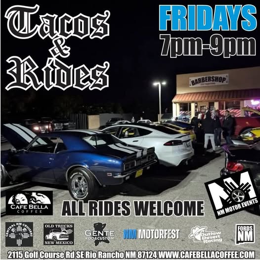 Tacos & Rides event at Cafe Bella Coffee in Rio Rancho, NM on November 7, 2025