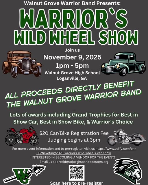 Warrior's Wild Wheel Show event at Walnut Grove High School in Loganville, GA on November 9, 2025