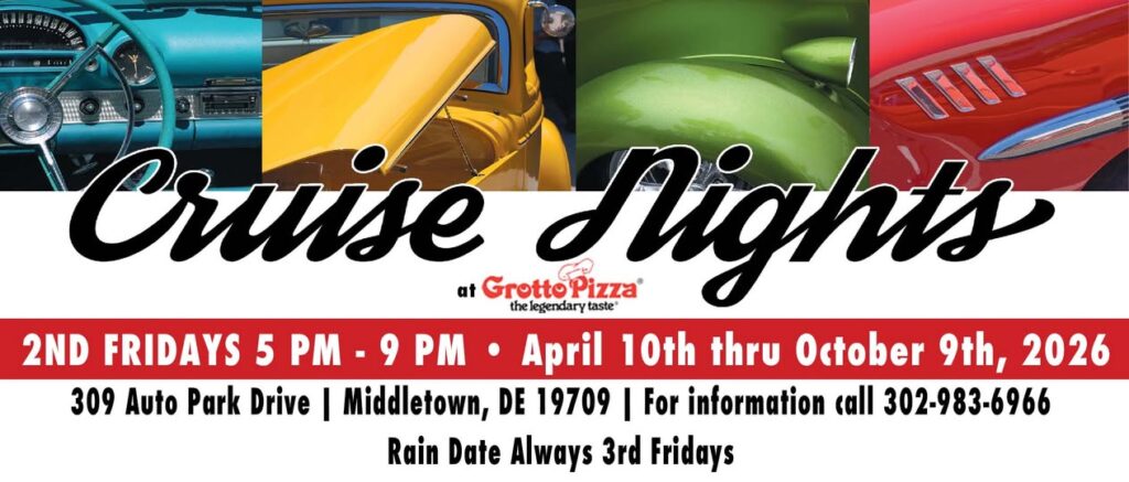 Grotto Pizza Cruise Nights event at Grotto Pizza in Middletown, DE on April 10, 2026