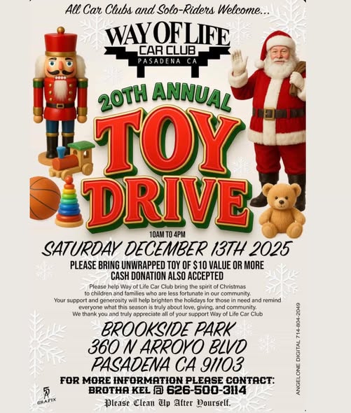 20th Annual Toy Drive event at Brookside Park in Pasadena, CA on December 13, 2025