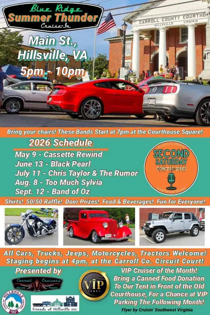 Blue Ridge Summer Thunder event at Courthouse Square in Hillsville, VA on May 9, 2026