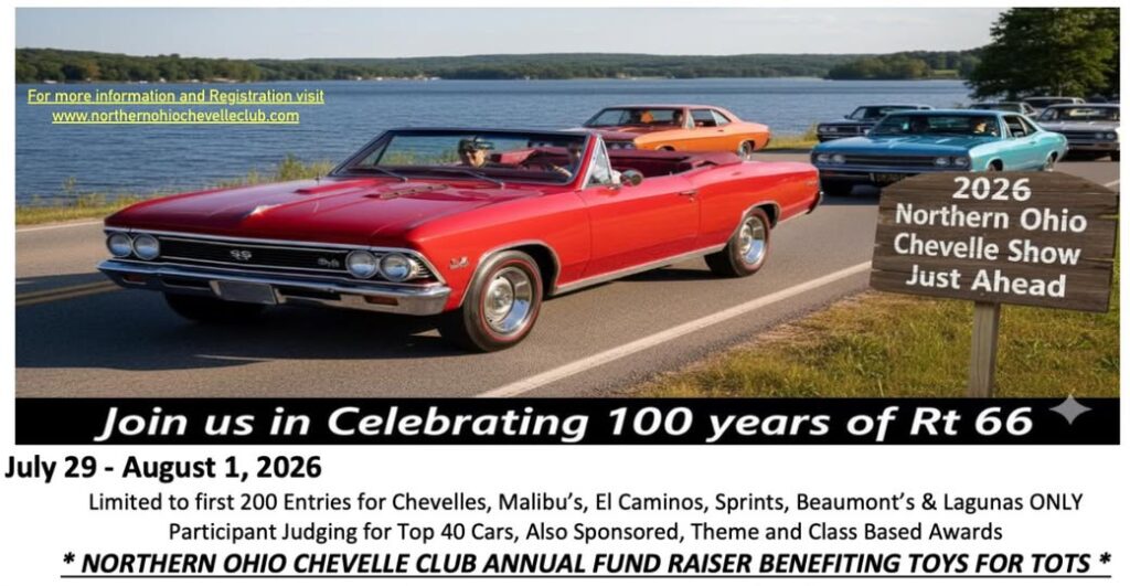 2026 Northern Ohio Chevelle Show event at Quality Inn in Richfield, OH on July 29, 2026