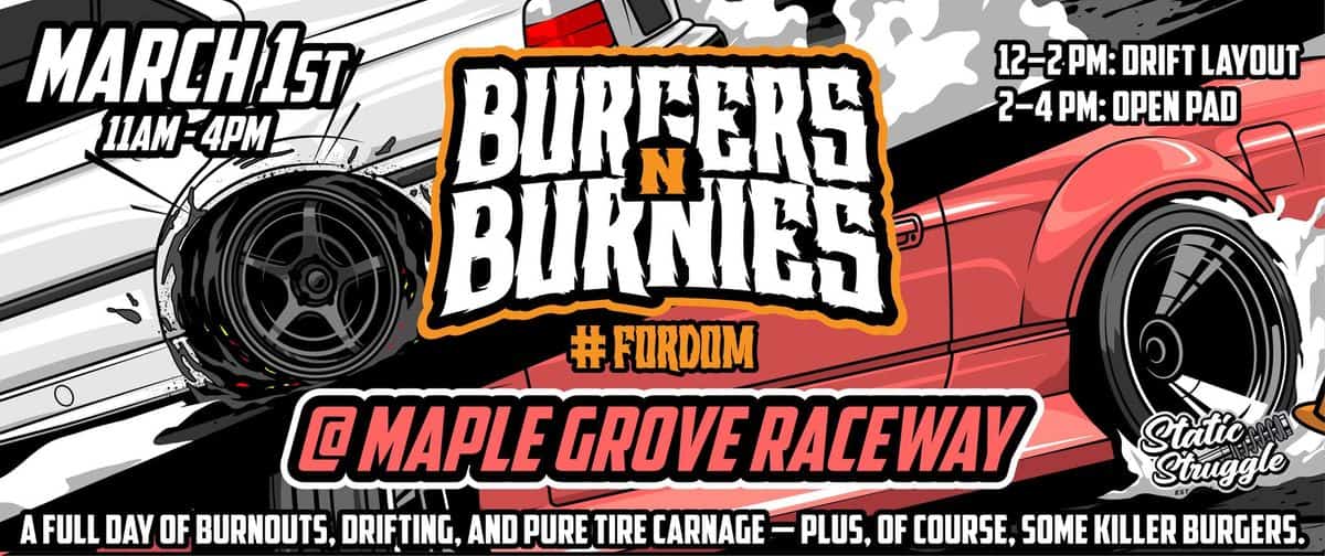 Burgers N Burnies event at Maple Grove Raceway in Mohnton, PA on March 1, 2026