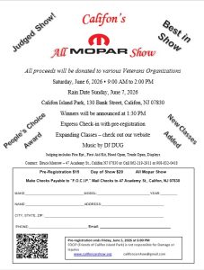 Califon's All Mopar Show event at Califon Island Park in Califon, NJ on June 6, 2026