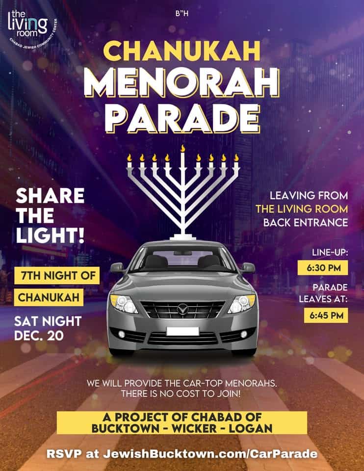 Car Top Menorah Parade event at 1632 N Milwaukee Ave in Chicago, IL on December 20, 2025