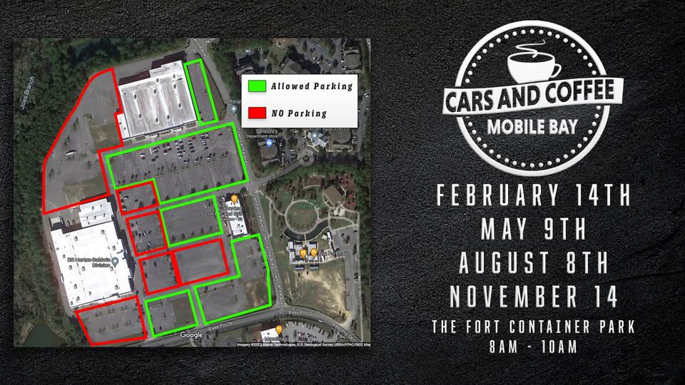 Cars & Coffee of Mobile Bay event at The Fort Container Park in Spanish Fort, AL on February 14, 2026