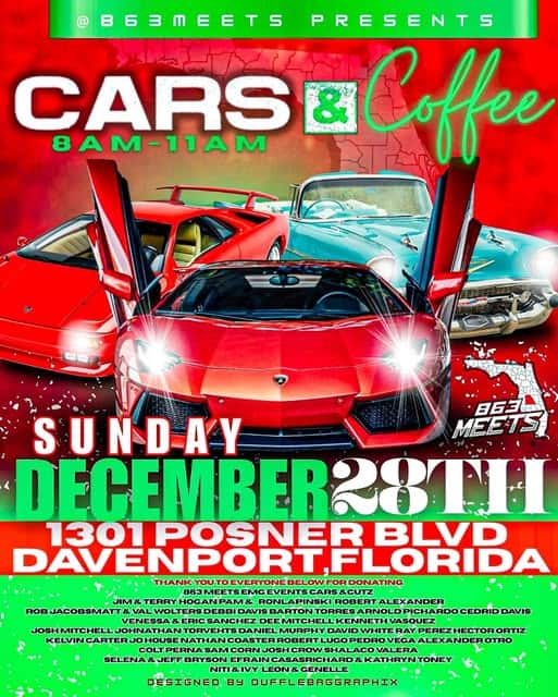 Cars & Coffee Davenport event at 1301 Posner Blvd in Davenport, FL on December 28, 2025
