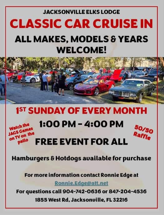 Classic Car Cruise In event at Jacksonville Elks Lodge in Jacksonville, FL on January 4, 2026