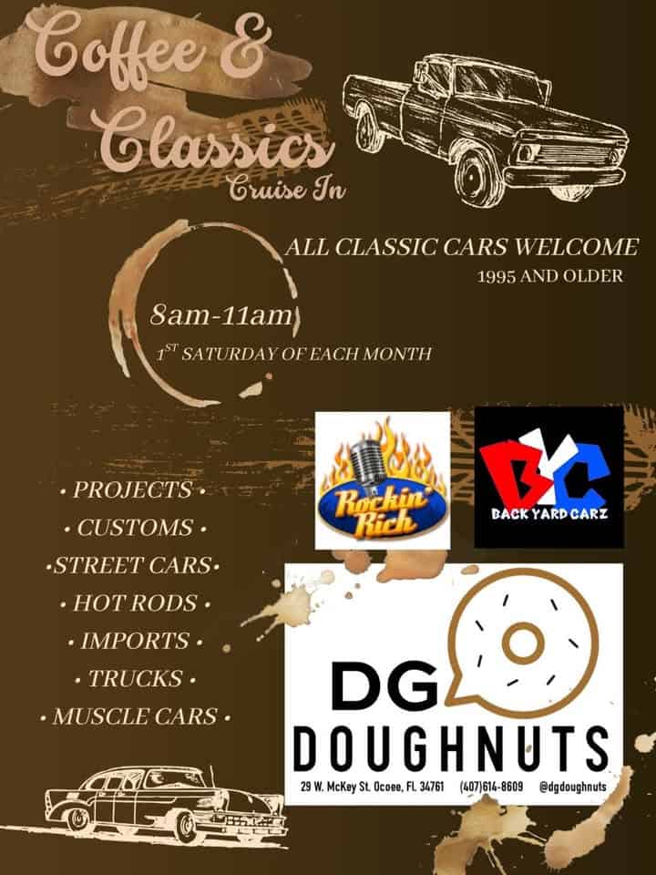 Coffee & Classics at DG Doughnuts with Backyard Carz & DJ Rockin Rich event at 29 W Mckey St. in Ocoee, FL on January 3, 2026