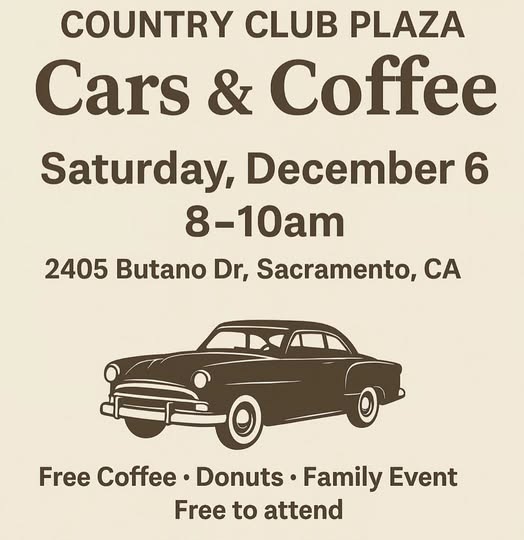 Country Club Plaza Cars & Coffee event at Country Club Plaza in Sacramento, CA on December 6, 2025