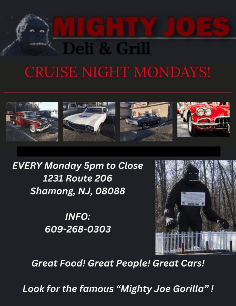 Cruise Night Mondays event at Mighty Joe's Deli & Grill in Shamong, NJ on December 8, 2025