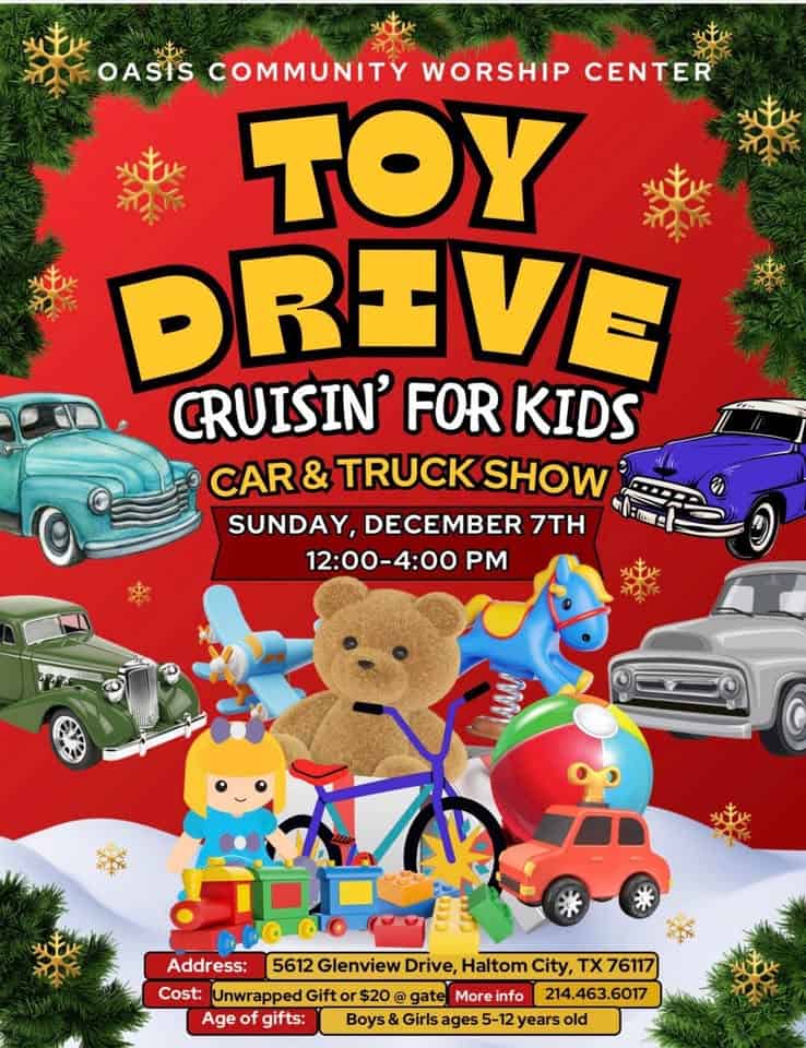 Cruising for Kids car show event at 5612 Glenview Dr in Haltom City, TX on December 7, 2025