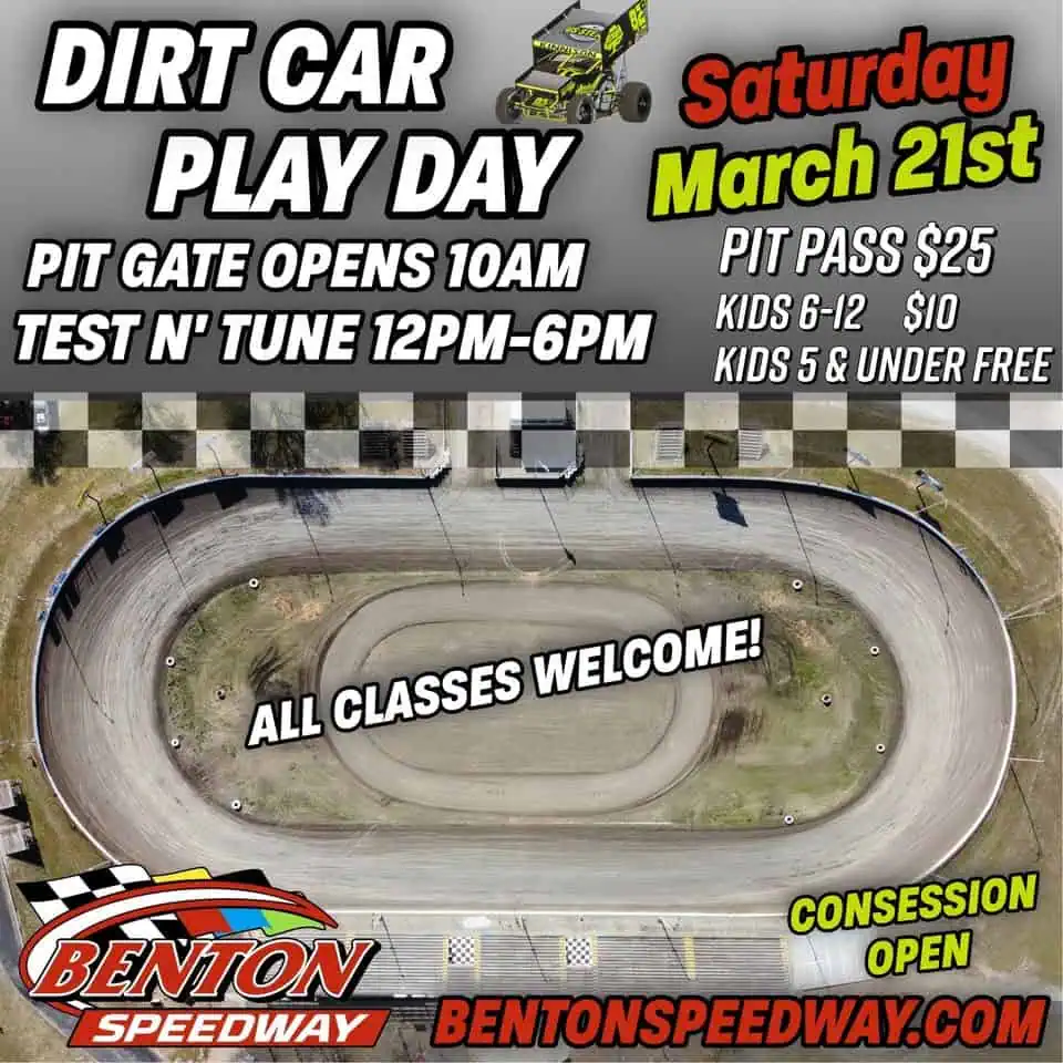 Dirt Car Play Day Test N' Tune Circle Track event at Benton Speedway in Benton, MO on March 21, 2026