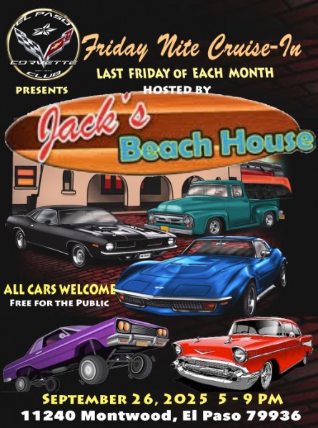 Friday Nite Cruise-In event at Jacks Beach House in El Paso, TX on December 28, 2025