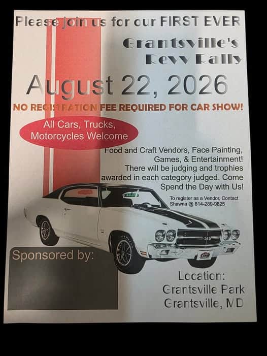 Grantsville's Revv Rally Car Show and Vendor Event event at Grantsville Park in Grantsville, MD on August 22, 2026