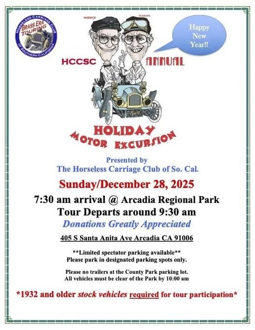 Holiday Motor Excursion event at Arcadia Regional Park in Arcadia, CA on December 28, 2025