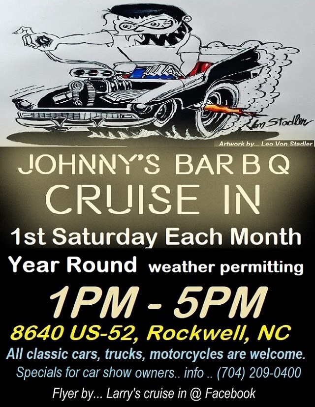 Johnny's Bar B Q Cruise In event at Johnny's Bar B Q in Rockwell, NC on January 3, 2026