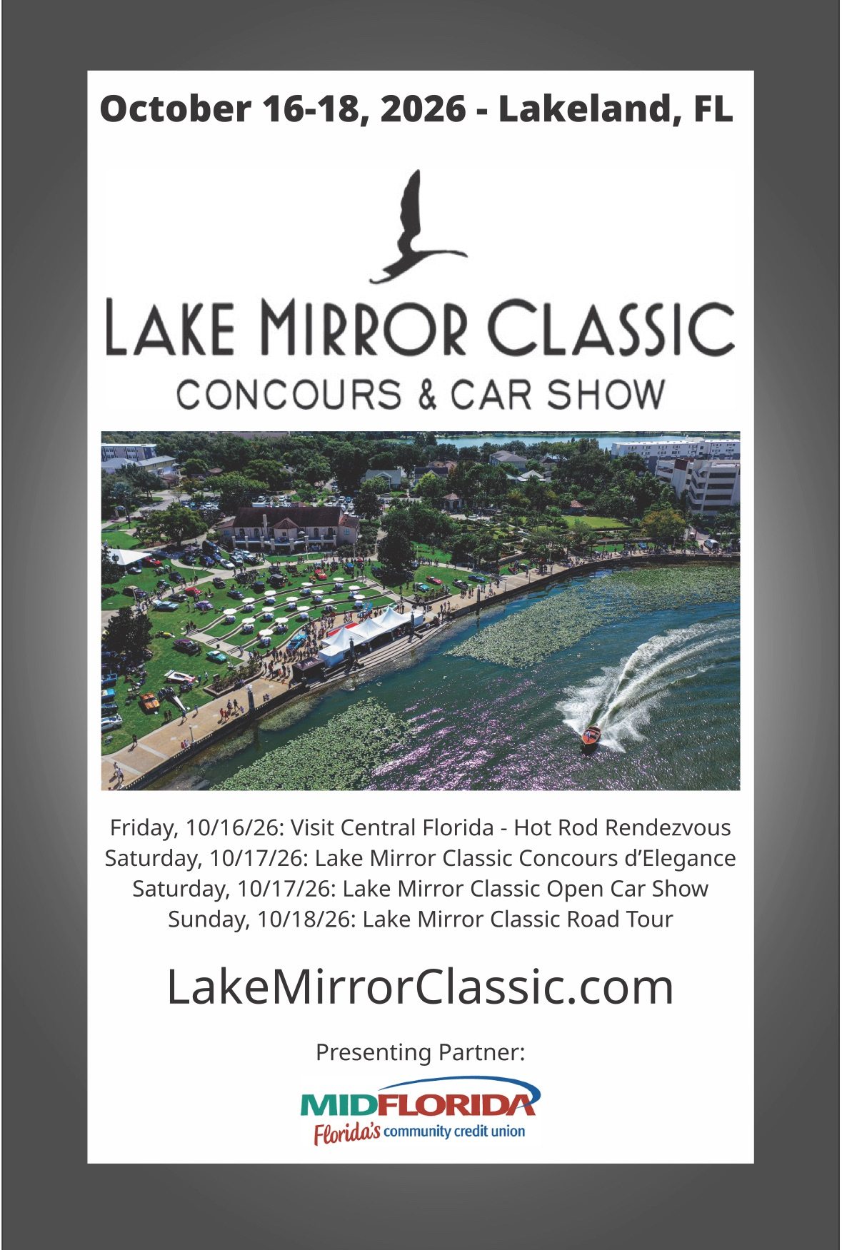 Lake Mirror Classic Concours & Car Show event at Downtown Lakeland in Lakeland, FL on October 16, 2026