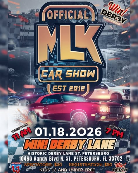 MLK Car Show event at Historic Derby Lane in St. Petersburg, FL on January 18, 2026