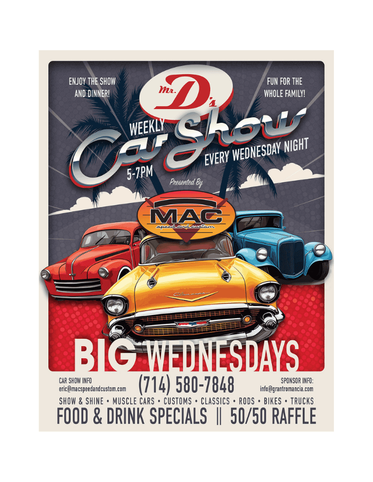Mr. D's Weekly Car Show event at Mr. D's Diner in Placentia, CA on December 10, 2025