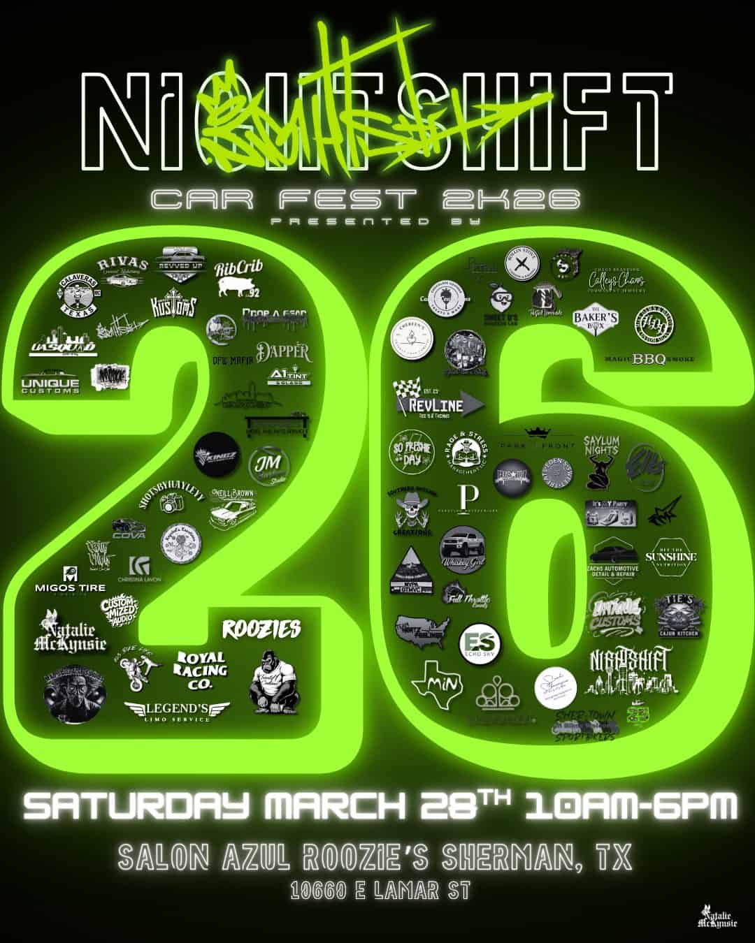 Night Shift Car Fest 2K26 event at Salon Azul Roozie's in Sherman, TX on March 28, 2026