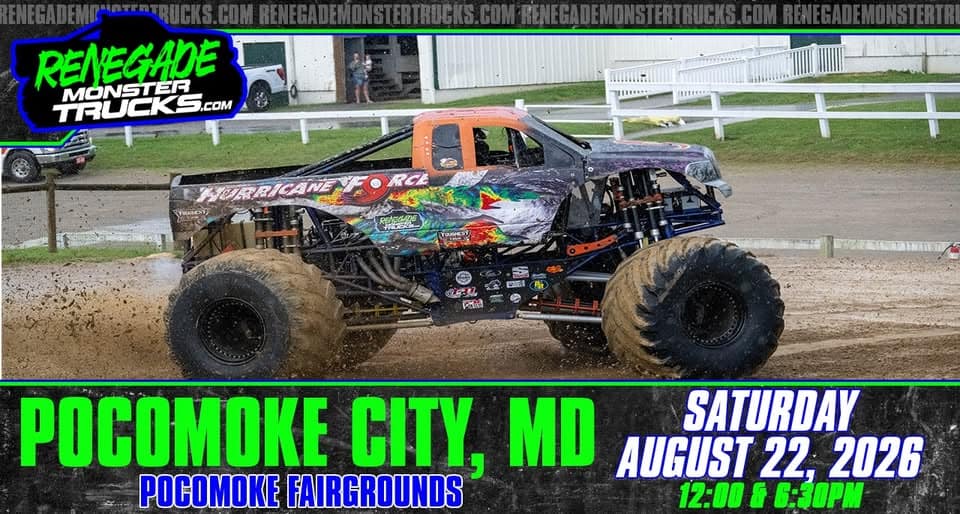 Renegade Monster Trucks - Pocomoke City, MD event at 2037 Broad St in Pocomoke City, MD on August 22, 2026