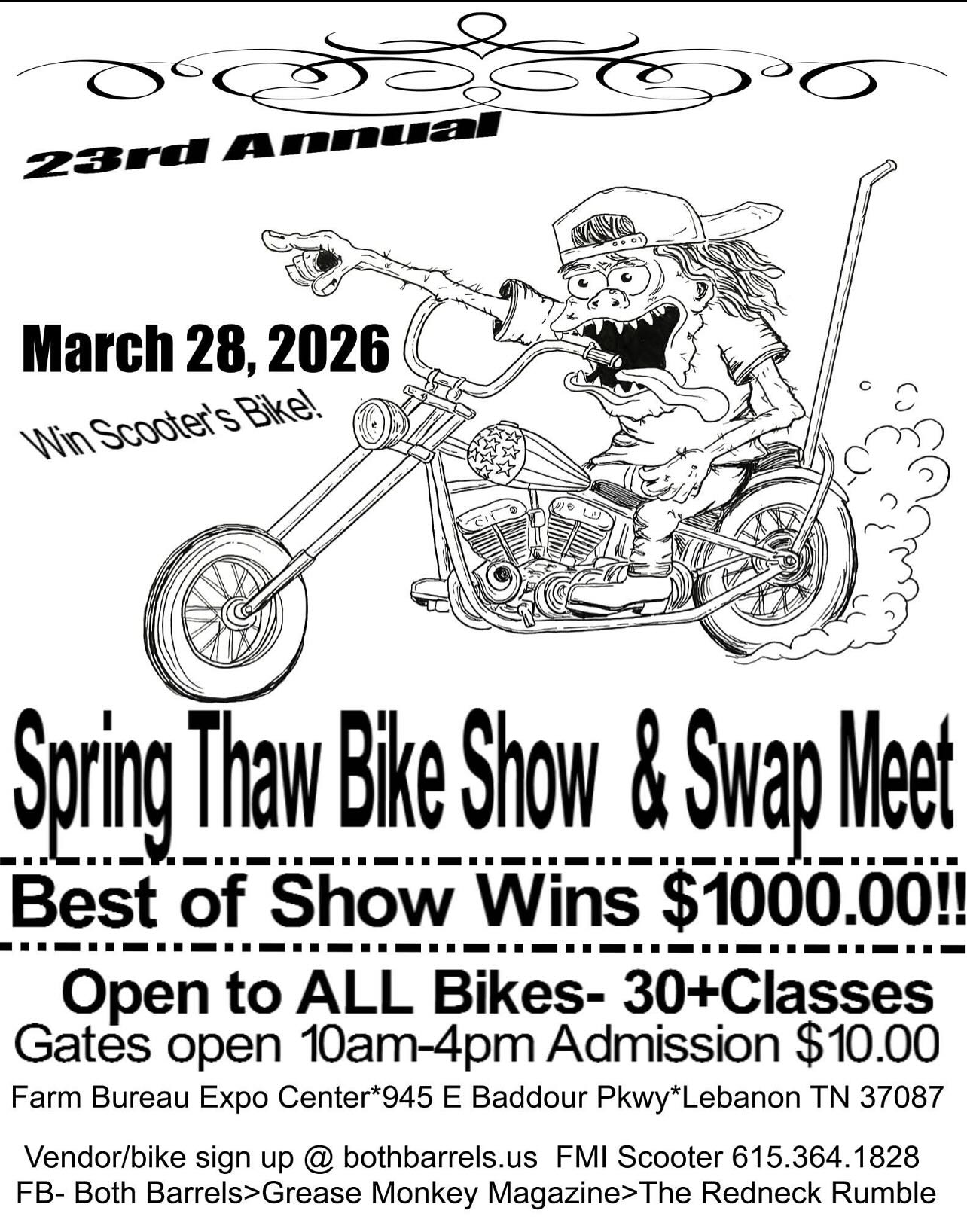 Spring Thaw Bike Show & Swap Meet event at Farm Bureau Expo Center in Lebanon, TN on March 28, 2026
