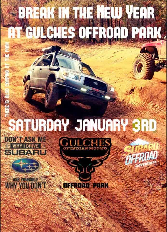 subaru gulches trip event at 6844 Indian Mound Rd in Waterloo, SC on January 3, 2026
