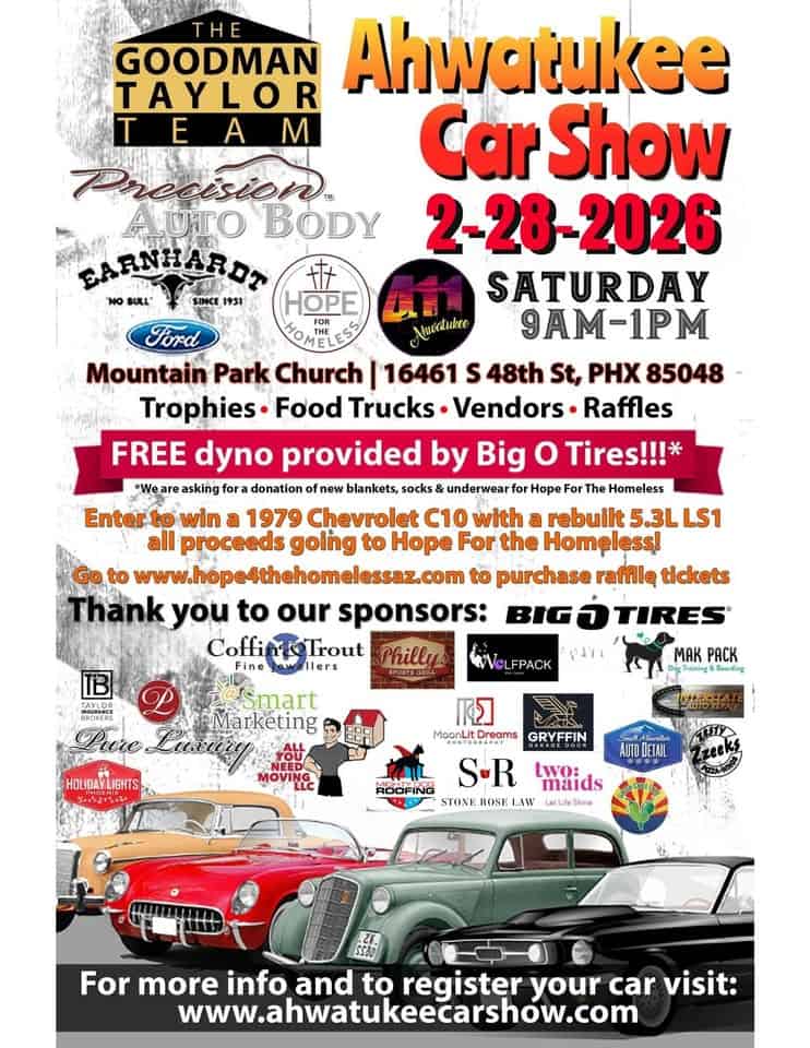 The Ahwatukee Car Show benefiting Hope for the Homeless event at 16481 S 48Th St in Phoenix, AZ on February 28, 2026