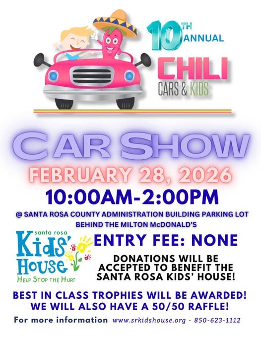 10th Annual Chili Cars & Kids Car Show event at Santa Rosa County Administration Building in Milton, FL on February 28, 2026