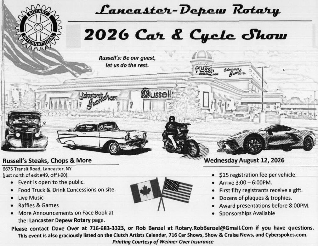 Lancaster-depew Rotary 2026 Car & Cycle Show event at Russell's Steaks, Chops & More in Lancaster, NY on August 12, 2026