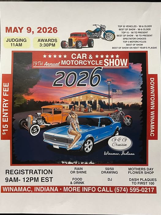 19th Annual Car & Motorcycle Show event at G & G Cruisin in Winamac, IN on May 9, 2026