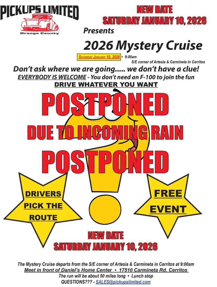 2026 Mystery Cruise event at Daniel's Home Center in Cerritos, CA on January 10, 2026