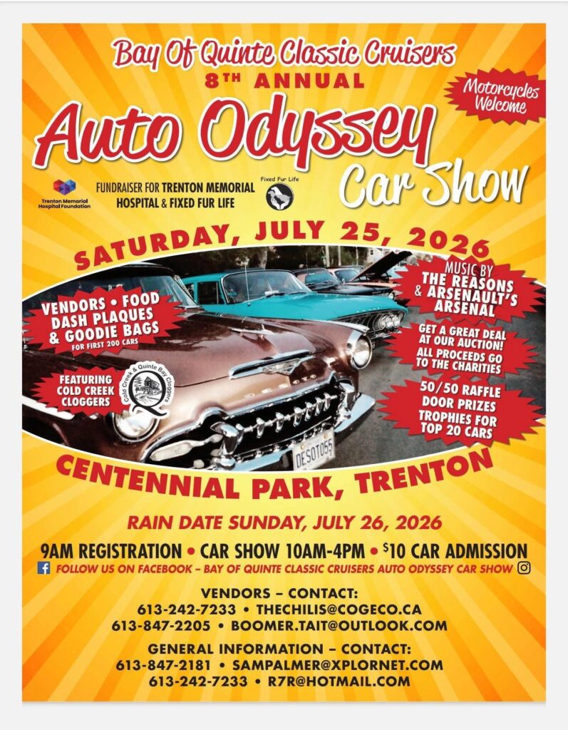 Auto Odyssey Car Show event at Centennial Park in Trenton, ON on July 25, 2026