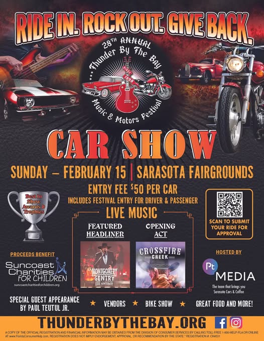 28th Annual Thunder by the Bay Music & Motors Festival Car Show event at Sarasota Fairgrounds in Sarasota, FL on February 15, 2026
