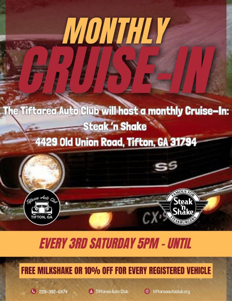 Tiftarea Auto Club Monthly Cruise-In car show in Tifton, GA