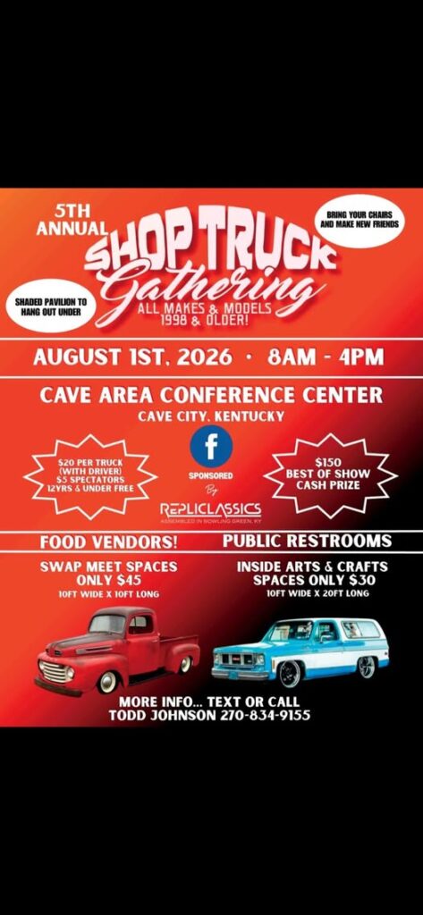 5th Annual Shop Truck Gathering event at Cave Area Conference Center in Cave City, KY on August 1, 2026