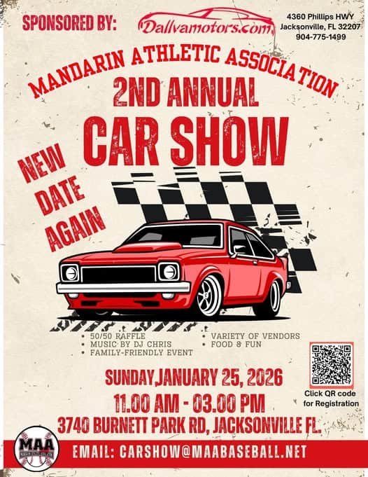 2nd Annual Car Show event at Burnett Park in Jacksonville, FL on January 25, 2026
