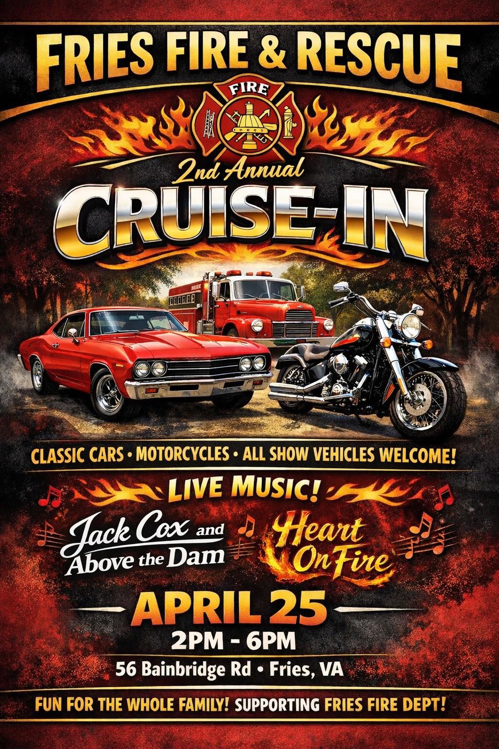 2nd Annual Cruise-in event at Fries Fire & Rescue in Fries, VA on April 25, 2026