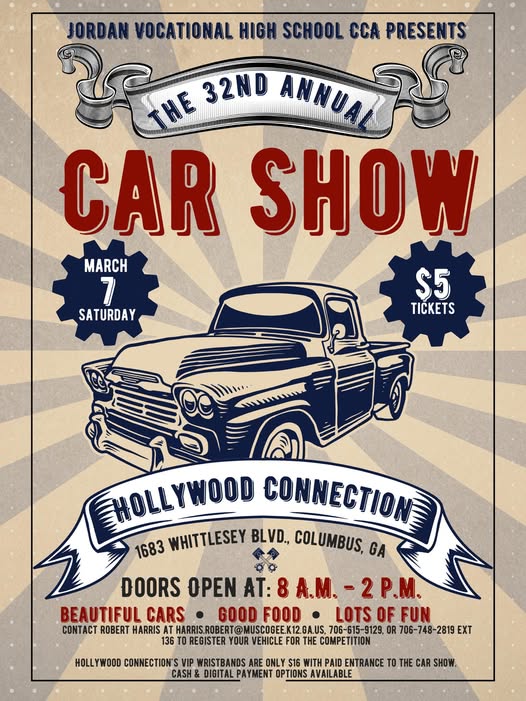 32nd Annual Car Show event at Hollywood Connection in Columbus, GA on March 7, 2026