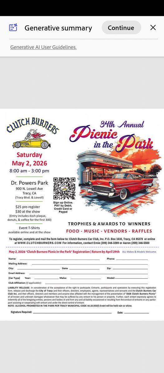 34th Annual Picnic in the Park event at Dr. Powers Park in Tracy, CA on May 2, 2026