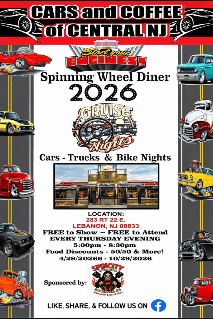 Cars And Coffee Of Central Nj Cruise Night event at Spinning Wheel Diner in Lebanon, NJ on April 29, 2026