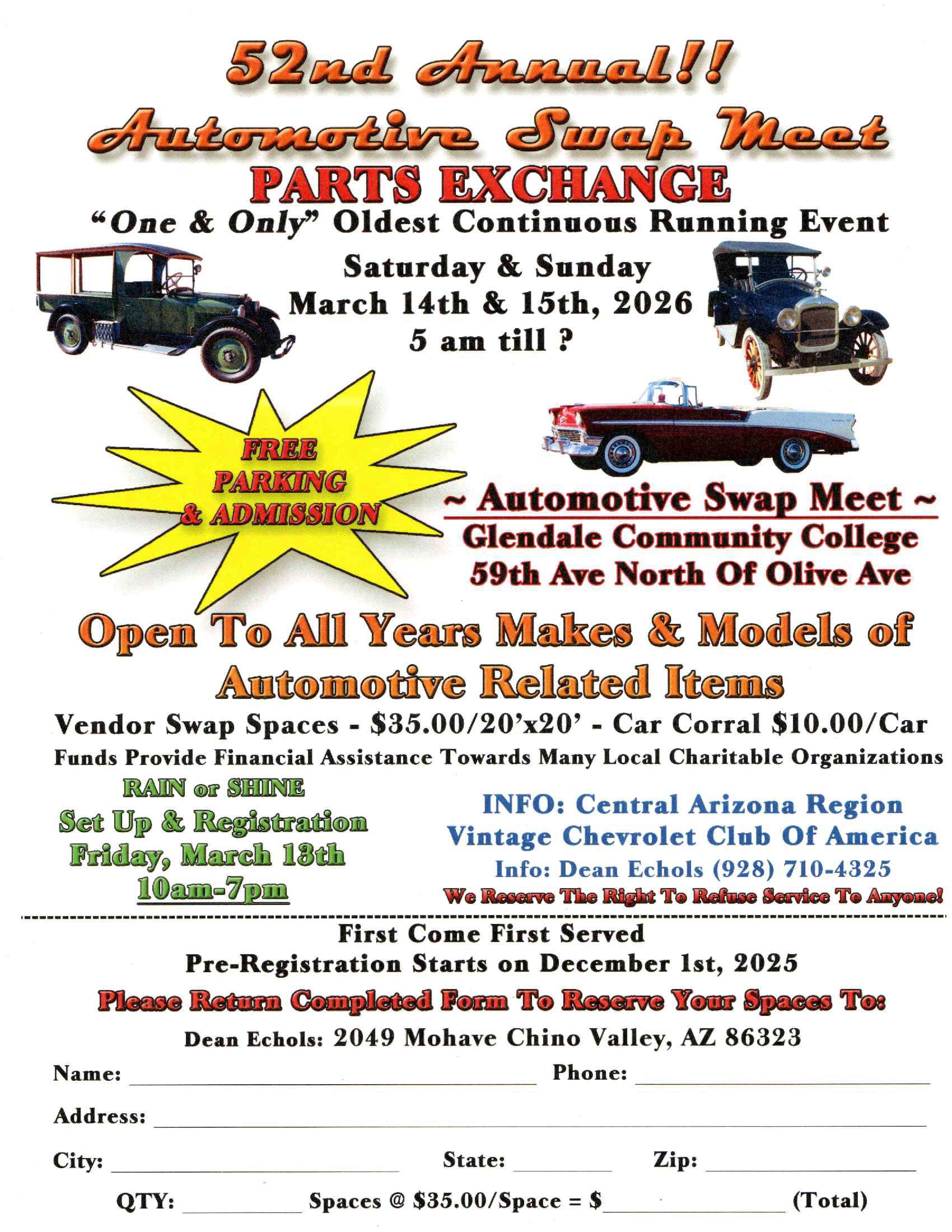 52nd Annual Automotive Swap Meet event at Glendale Community College in Glendale, AZ on March 14, 2026
