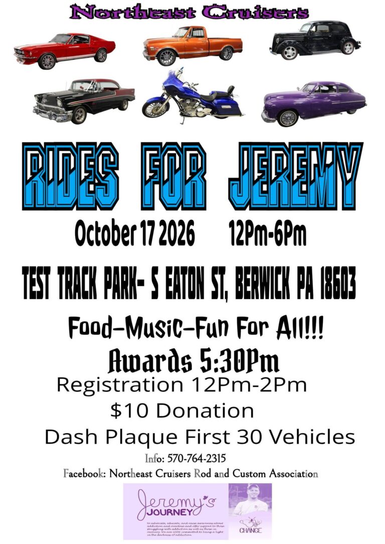 Rides For Jeremy car show in Berwick, PA
